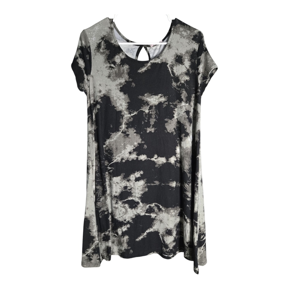 Free 2 Luv Black and Gray Tie Dye Swing Dress